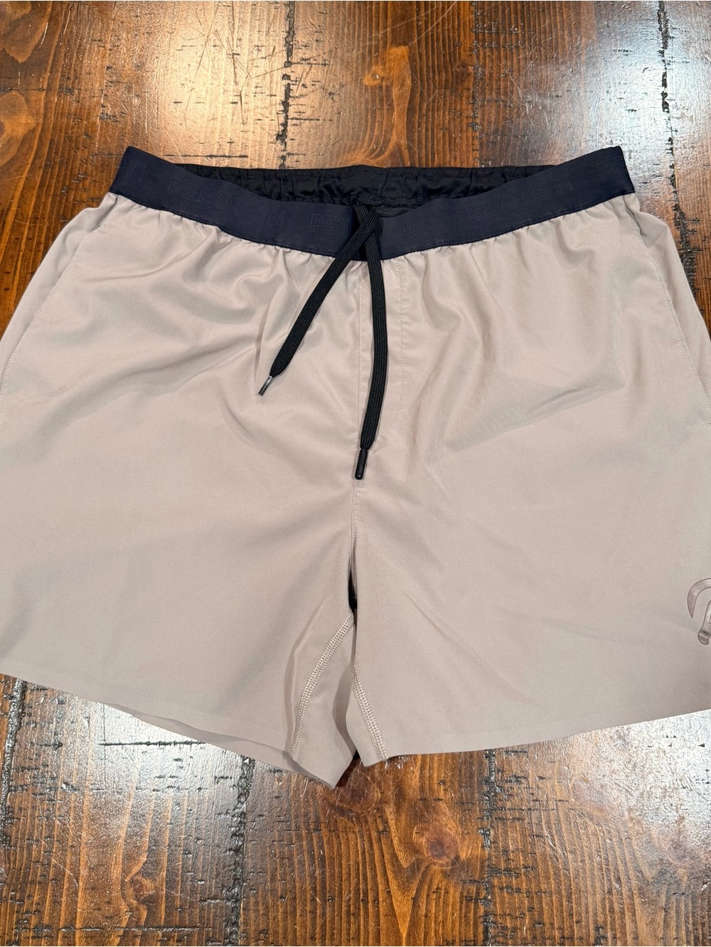Peloton Light Gray Athletic Shorts with Black Drawstring Waist